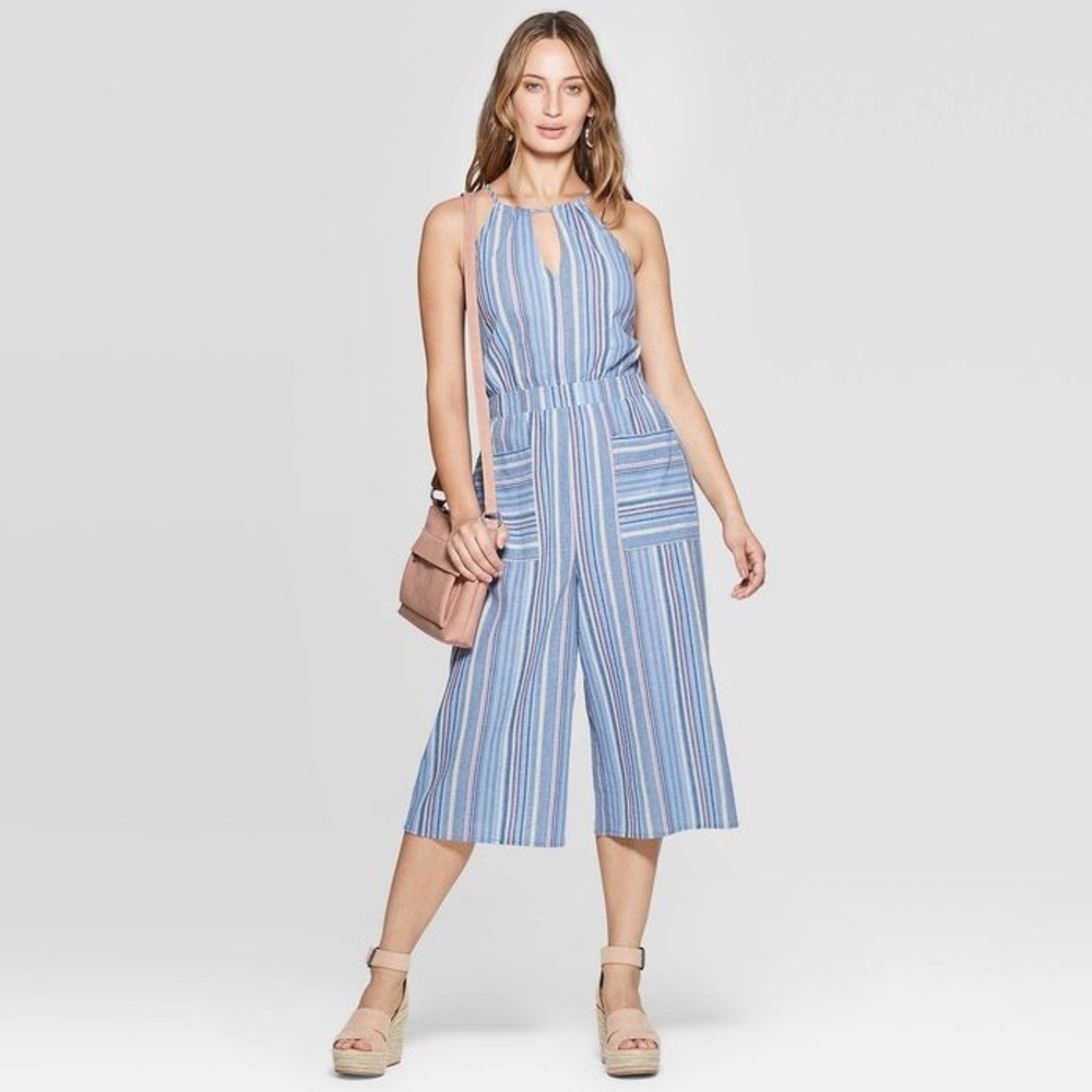 Universal Thread Striped V-Neck Wide-Leg Jumpsuit